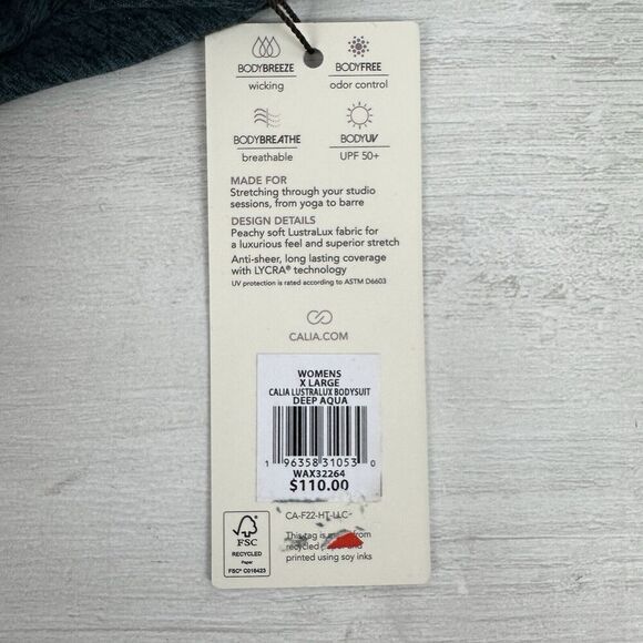 NWT Calia LustraLux Bodysuit Women XL Strappy Back Deep Aqua Blue Yoga $110 - Picture 8 of 15